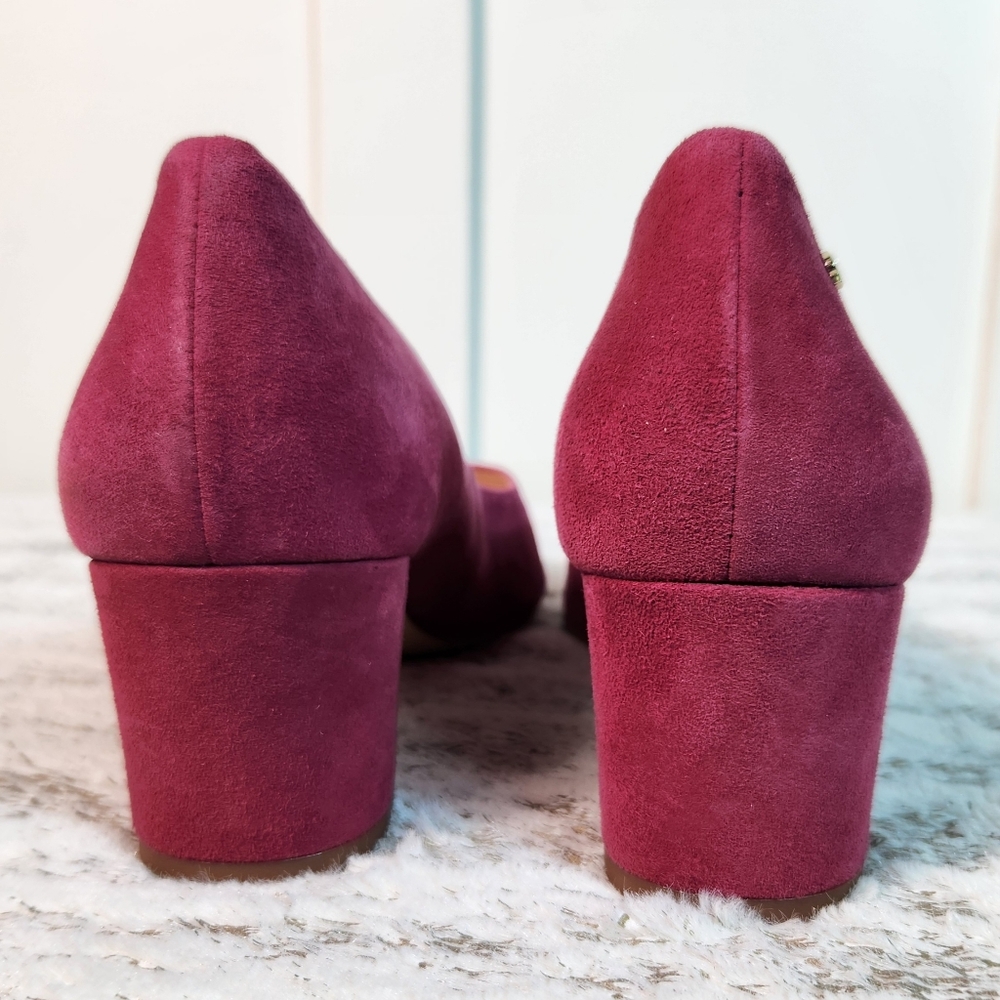 Kate Spade "Moulin" Fuschia Suede Pumps Block Heel Designer | Women's Size 7B - Picture 7 of 13